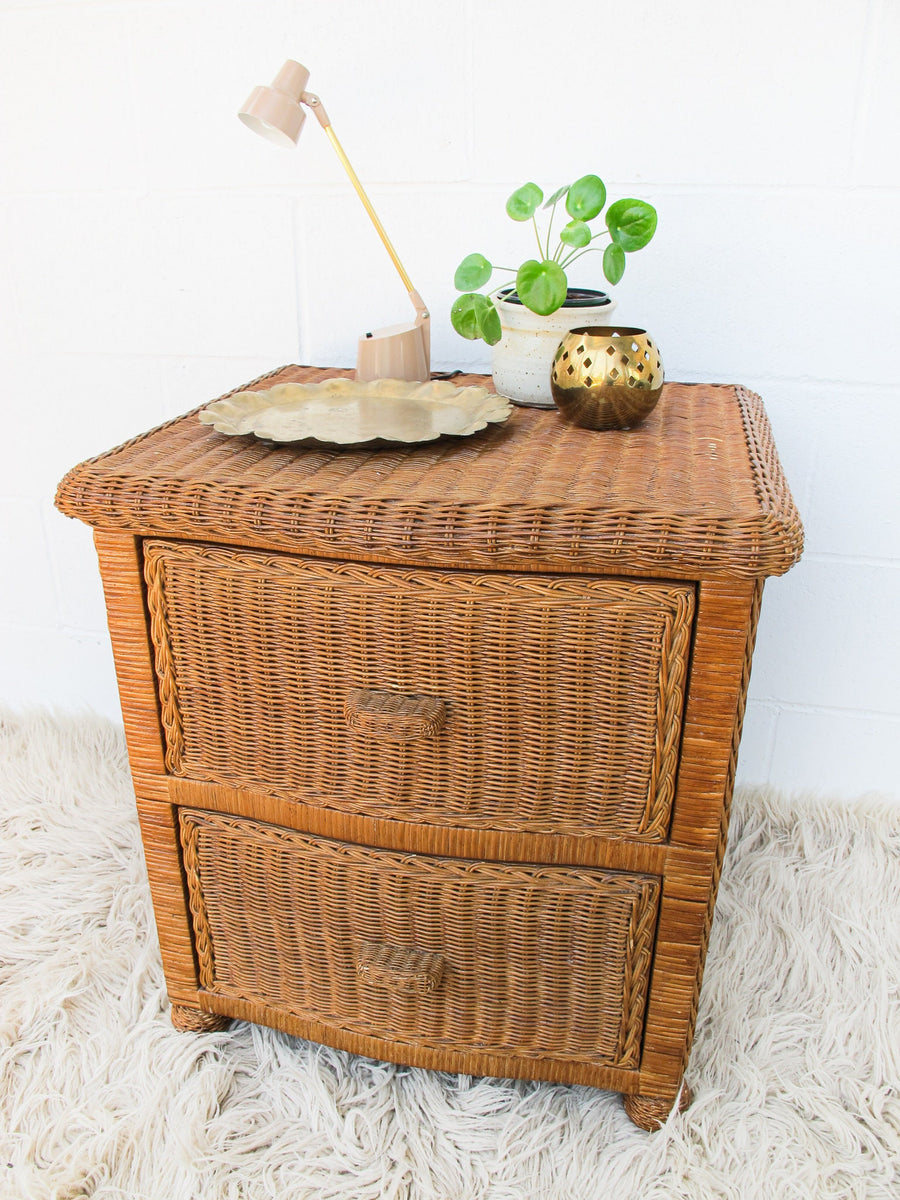 Rattan Bedside table with Two Drawers