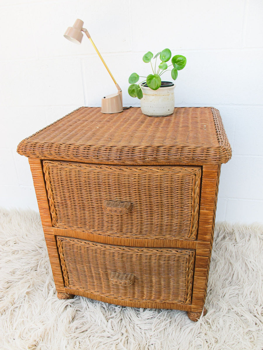 Rattan Bedside table with Two Drawers