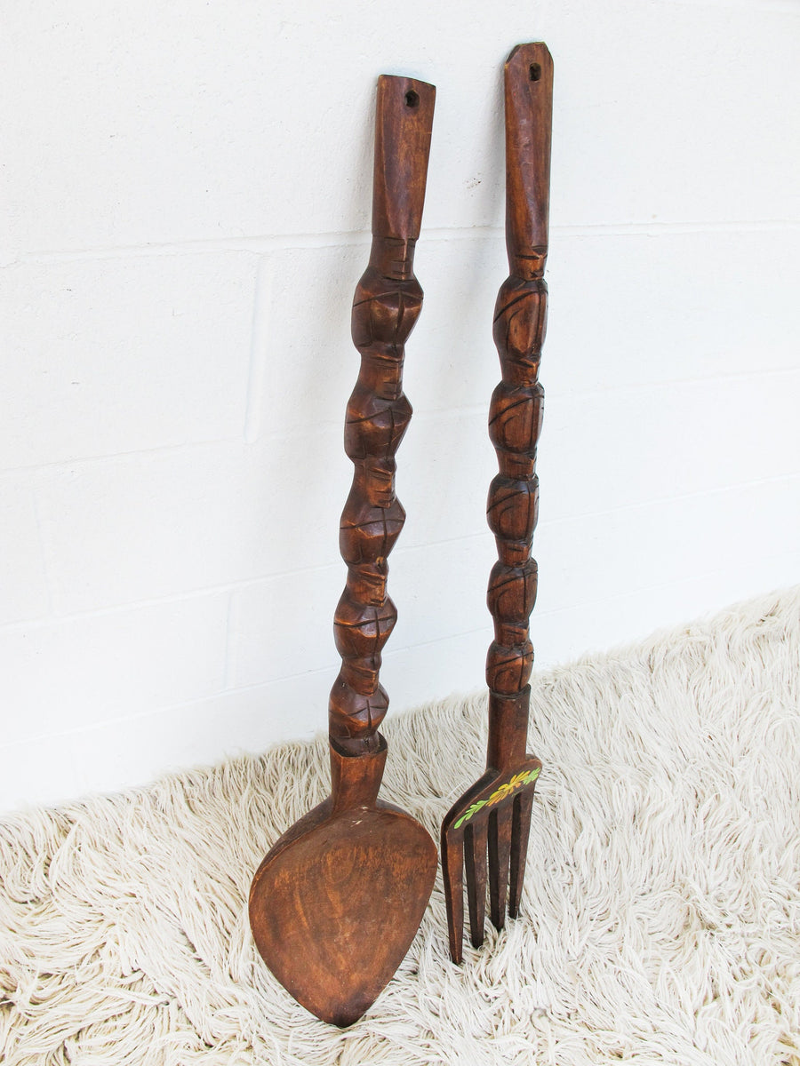 Wood Fork and Spoon Wall Art with Floral detail  Made in the Philippines