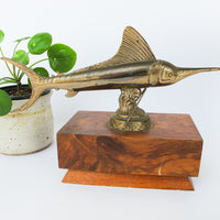 Metal Swordfish Trophy on Wood Base