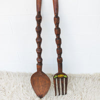 Wood Fork and Spoon Wall Art with Floral detail  Made in the Philippines