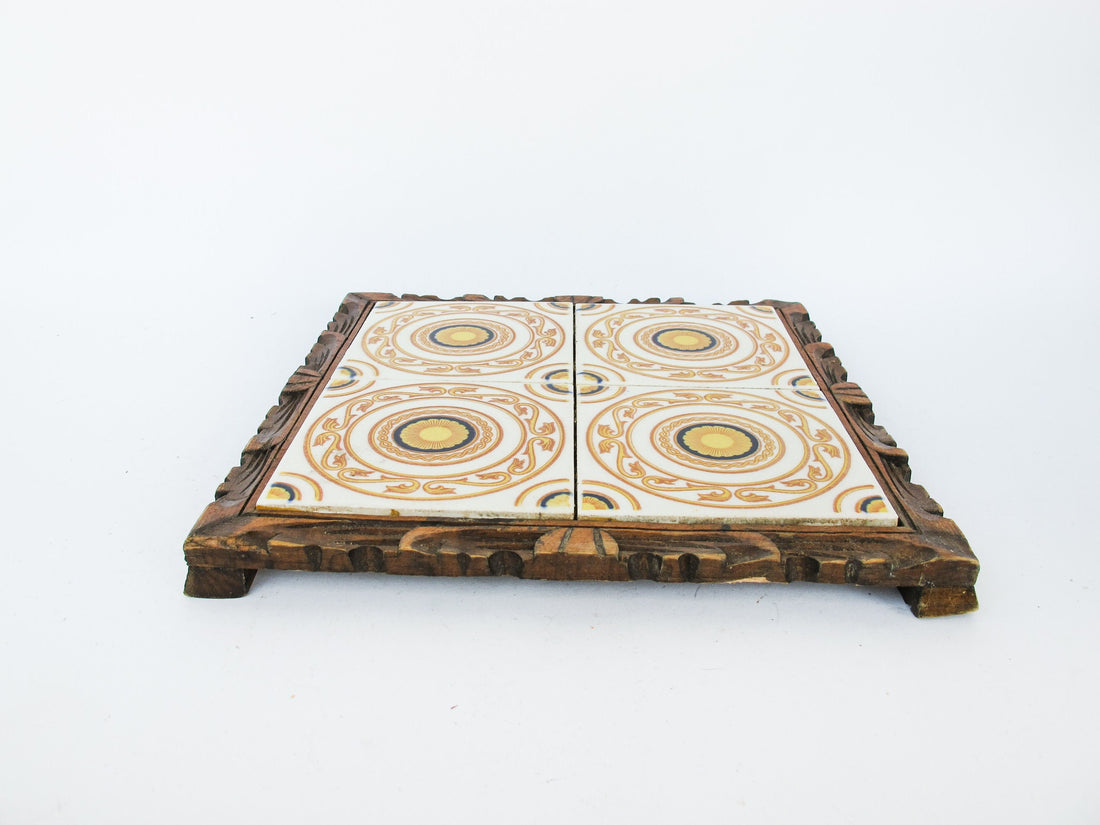 Mexican Tile and Carved Wood Tray Trivet