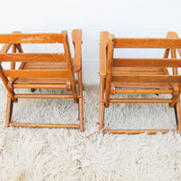 Childrens Kids Slatted Wood Folding Chairs Set of Two