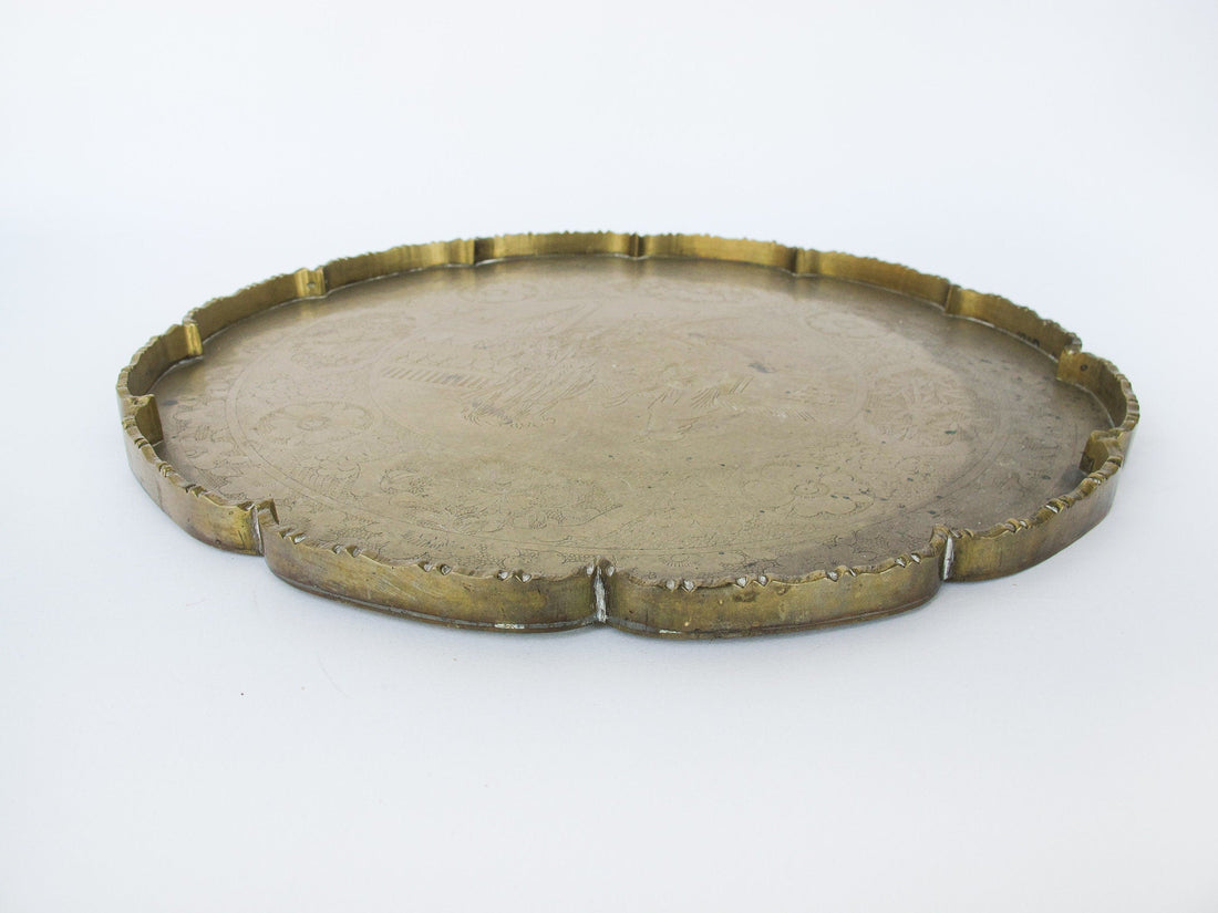 Brass Serving Tray With Scalloped Edges