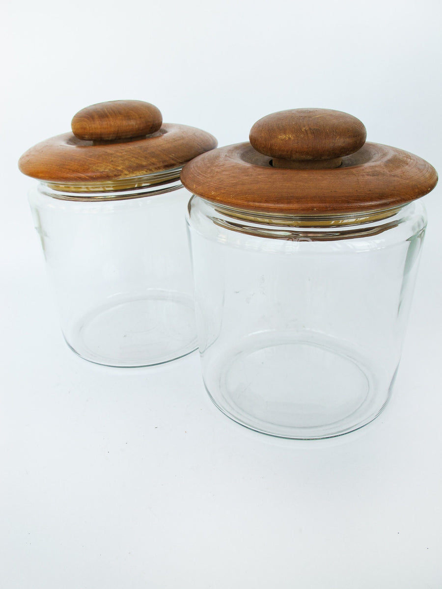 Winsom Teak Wood and Glass Kitchen Canisters Made in Thailand (2 Available, Sold Separately)