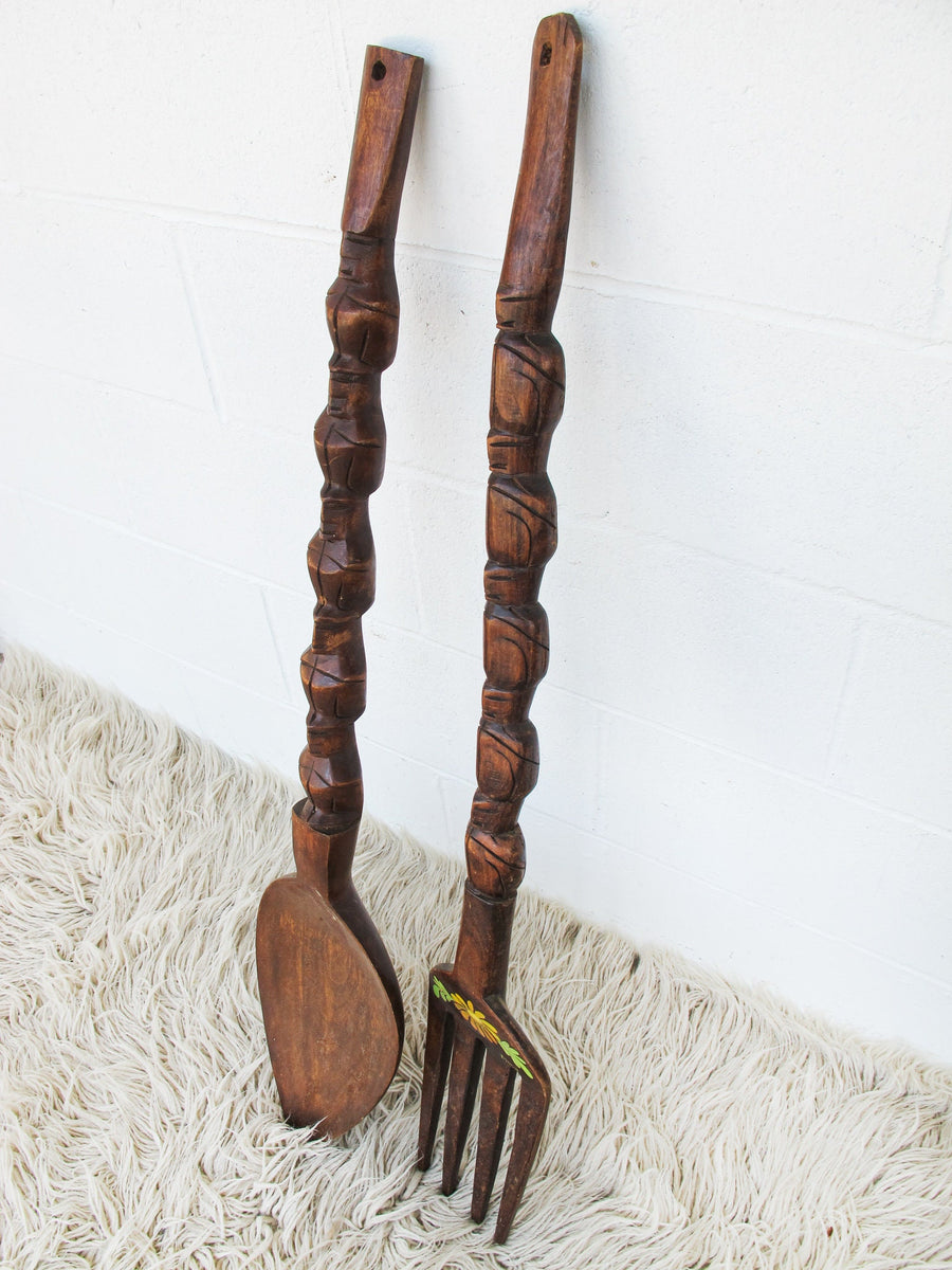 Wood Fork and Spoon Wall Art with Floral detail  Made in the Philippines