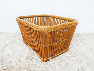 Bamboo Storage Basket with Cane Style Mat Bottom