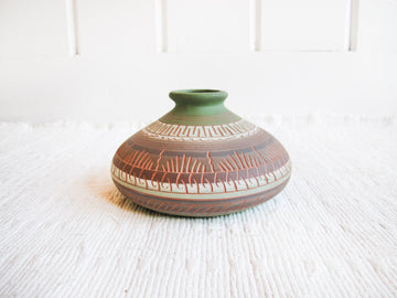 Navajo Pottery Vase in Green, Terracotta, White