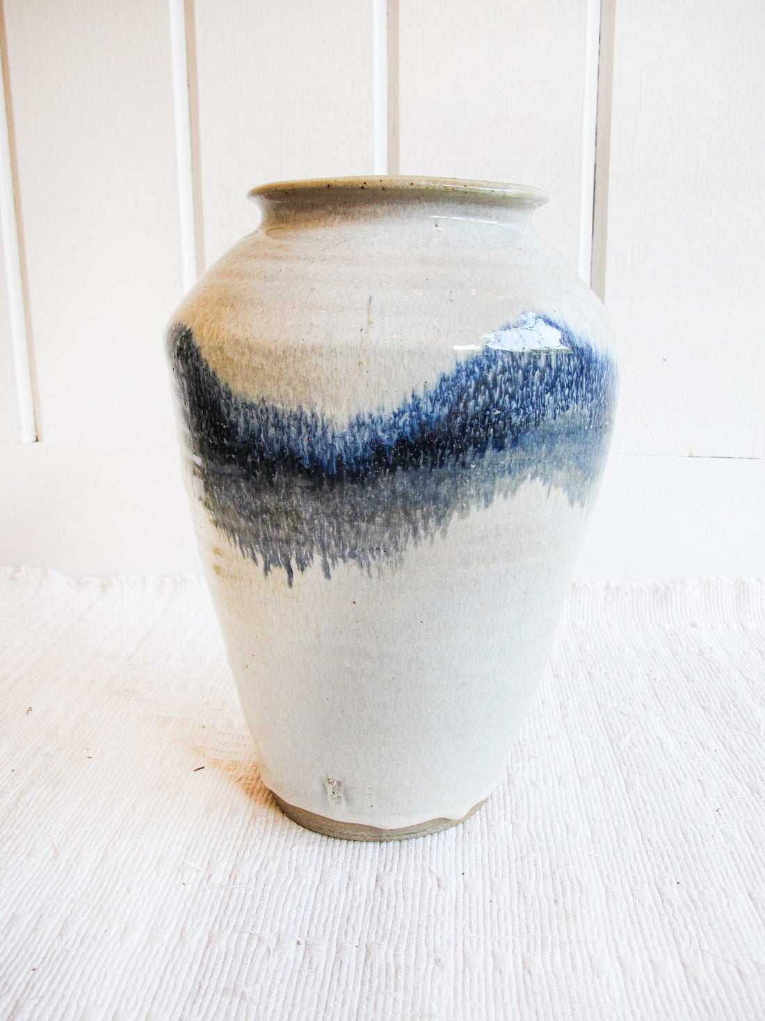 Ceramic Floor Pot Vase with White and Bright Indigo drip Glaze