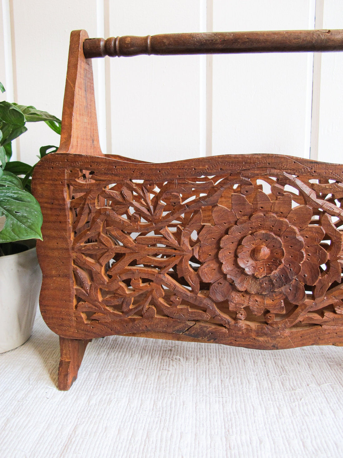 Teak Sheesham Rose Wood Magazine Rack Storage Basket