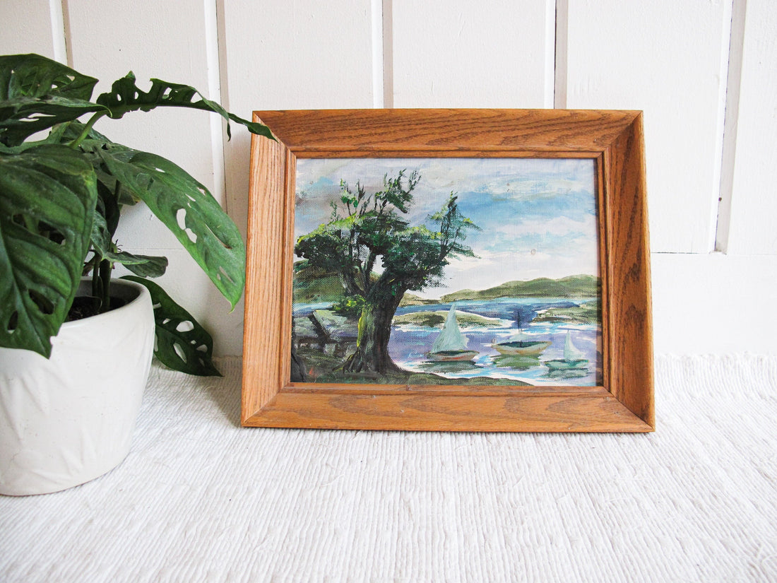 Mountain Landscape Painting with Original Wood Frame