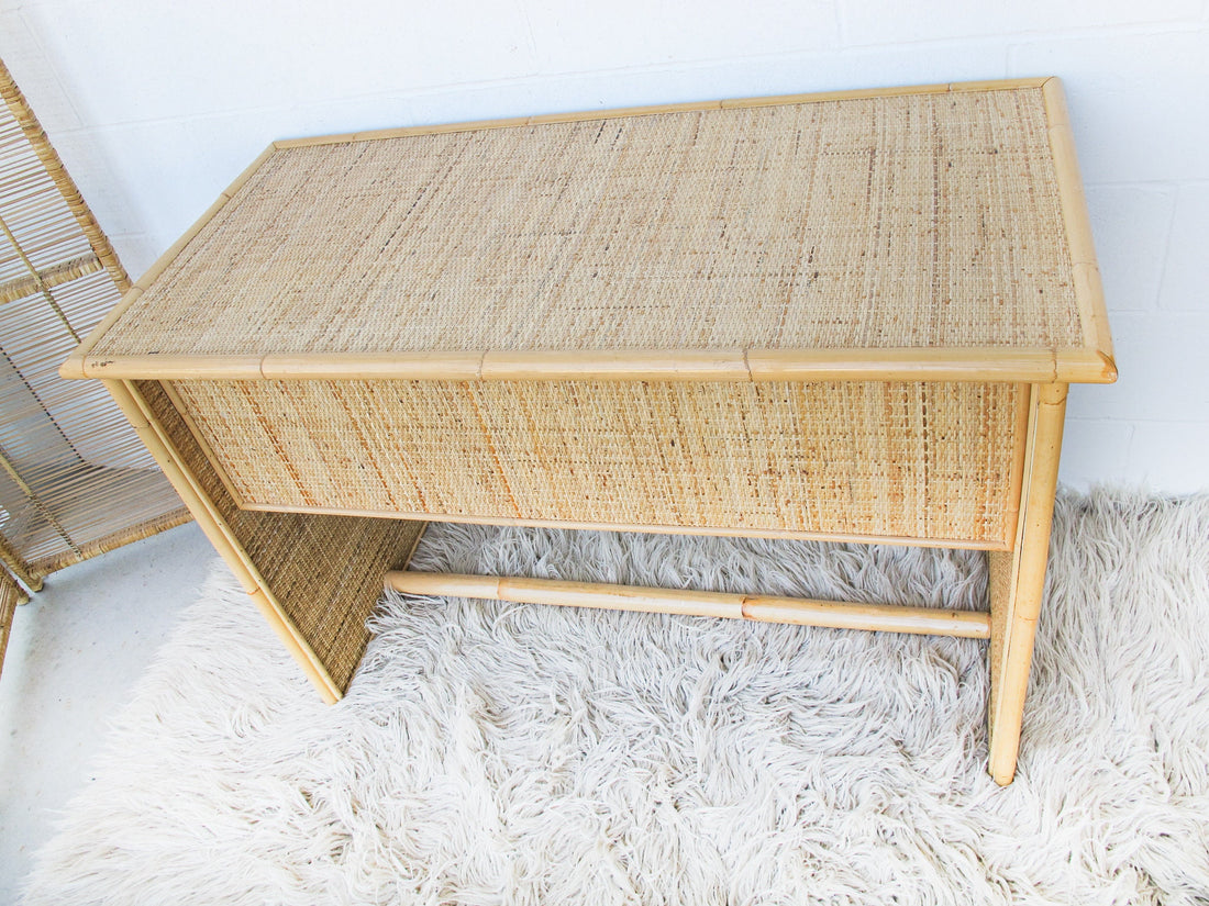 Italian Bamboo Rattan Desk with Two Drawers