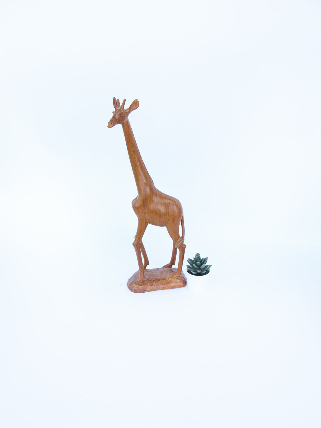 Hand Carved Wood Giraffe Sculpture Figure