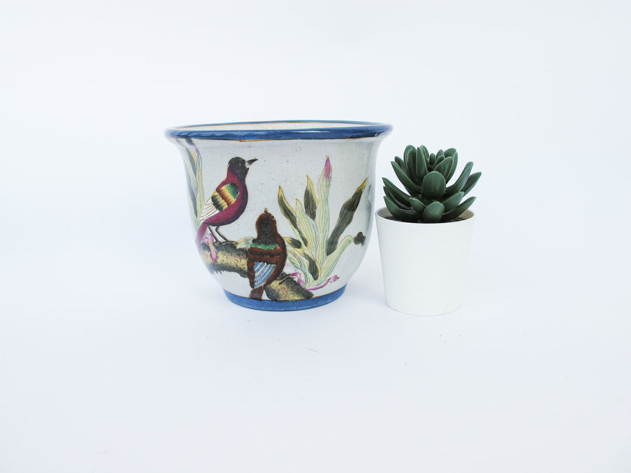 Ceramic Plant Pot - Hand Painted and Etched - Made in China