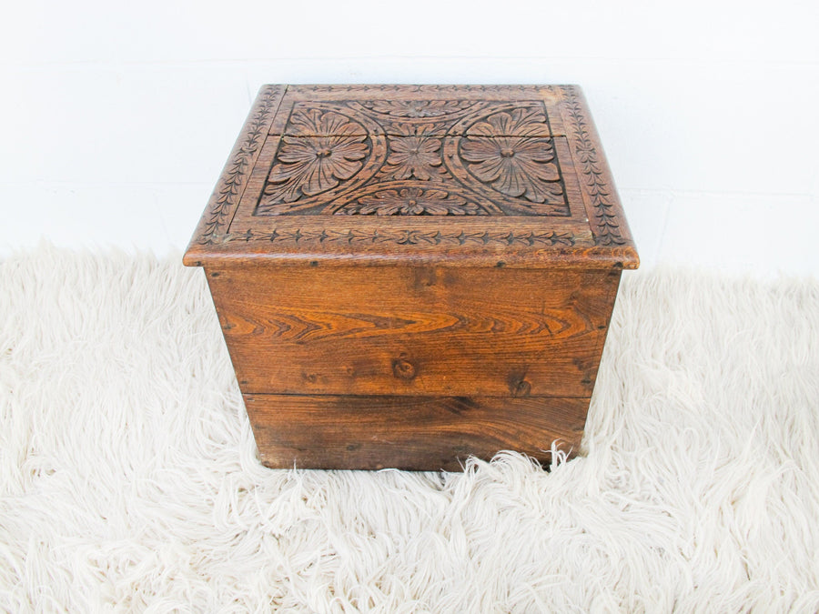 Hand Carved International Wood Trunk