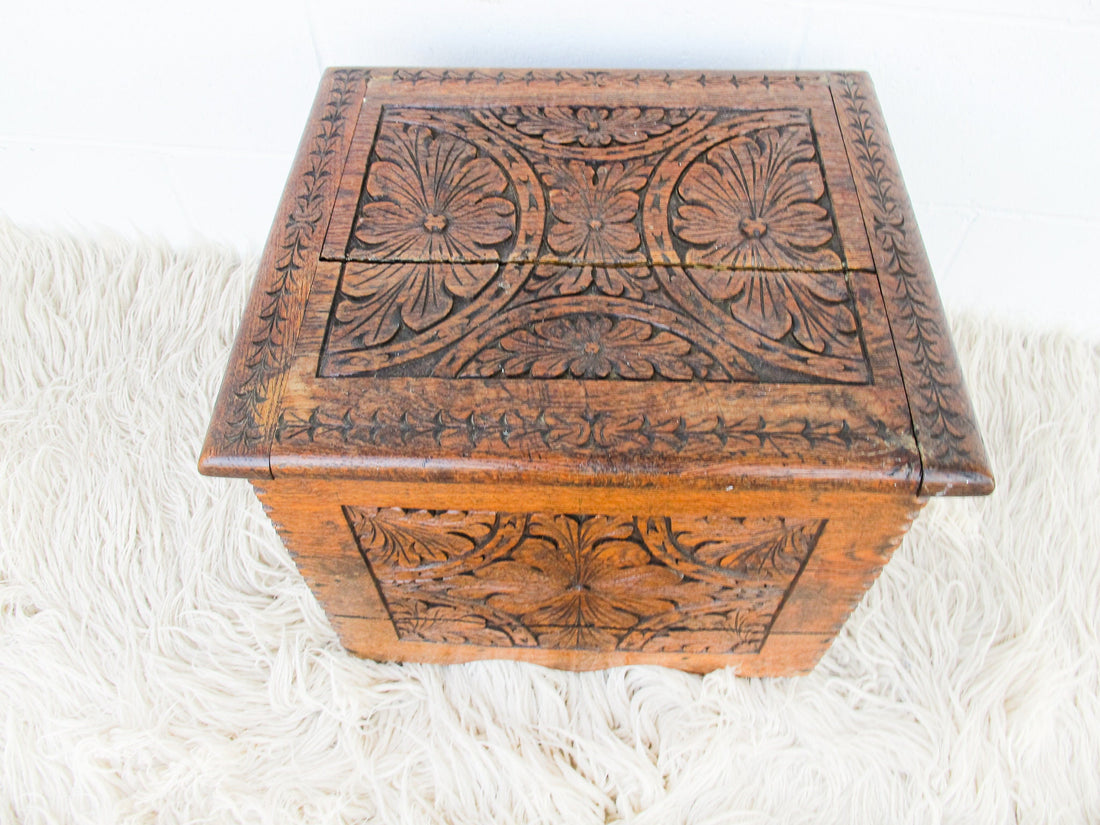 Hand Carved International Wood Trunk