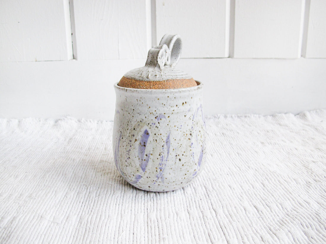Light Purple Swirl Ceramic Canister with Wavy Handle Top