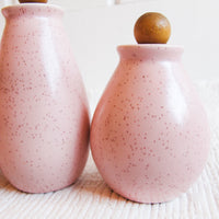Set of Three Retro Atomic Speckled Pink Salt Pepper Sugar Spice Shakers