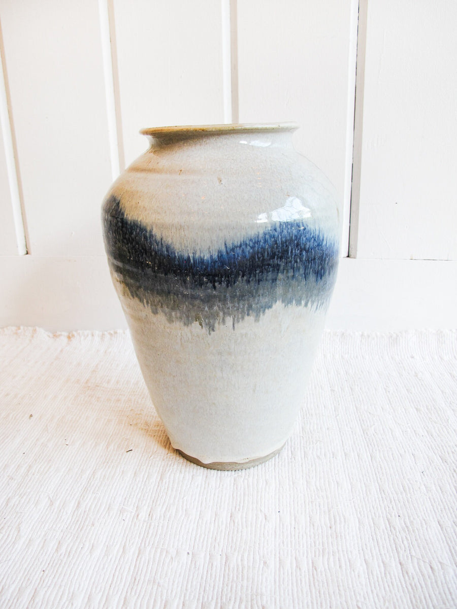 Ceramic Floor Pot Vase with White and Bright Indigo drip Glaze