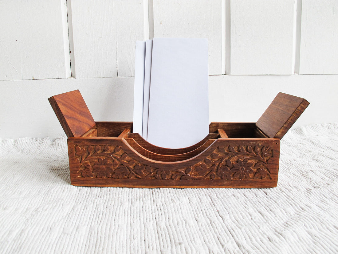 Wood Desk Organizer With Beautiful Carved Details