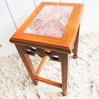 Wood Plant Stand / Side Table with Pink Marble Top