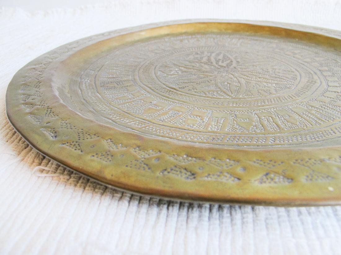Hammered and Etched Brass Metal Tray