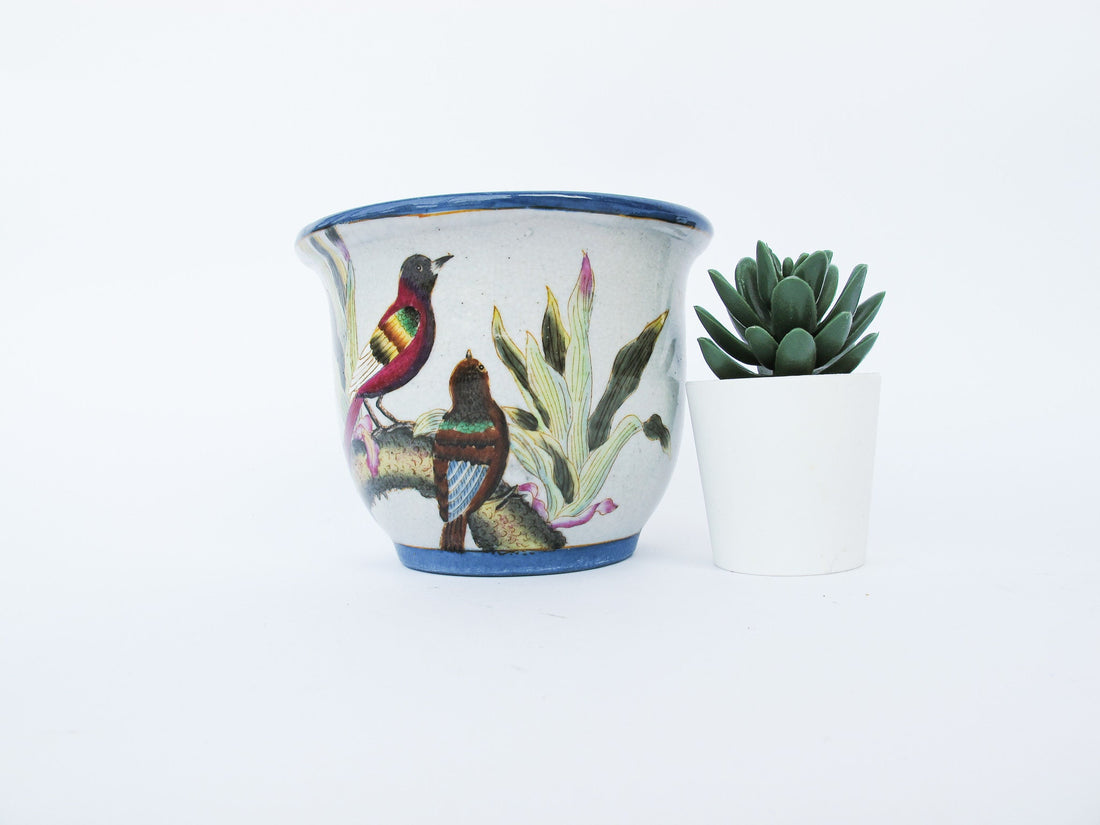 Ceramic Plant Pot - Hand Painted and Etched - Made in China