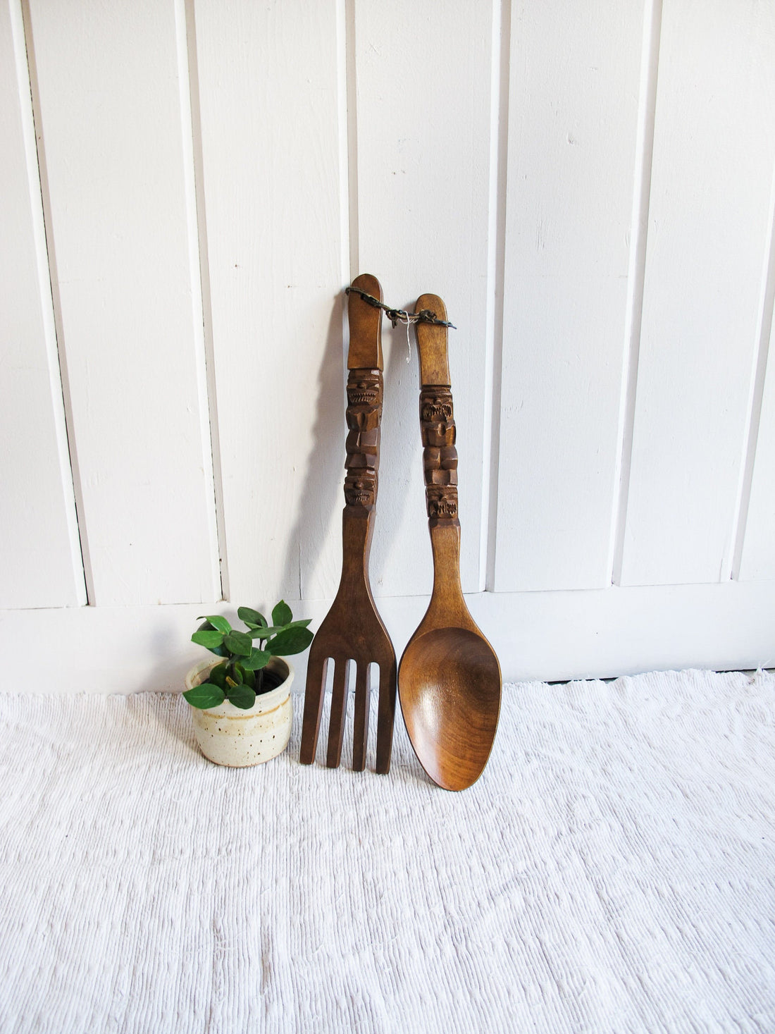 Hand Carved Fork and Spoon Wall Art Set