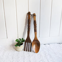 Hand Carved Fork and Spoon Wall Art Set