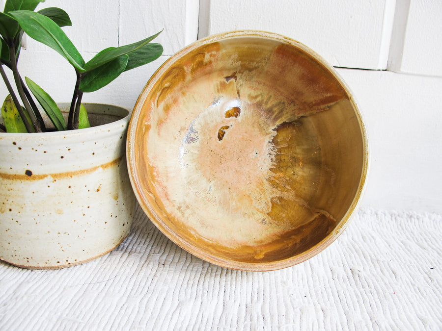 Hand Spun Ceramic Bowl in Cream and Desert Glazes