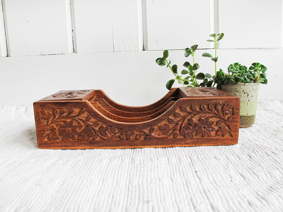Wood Desk Organizer With Beautiful Carved Details