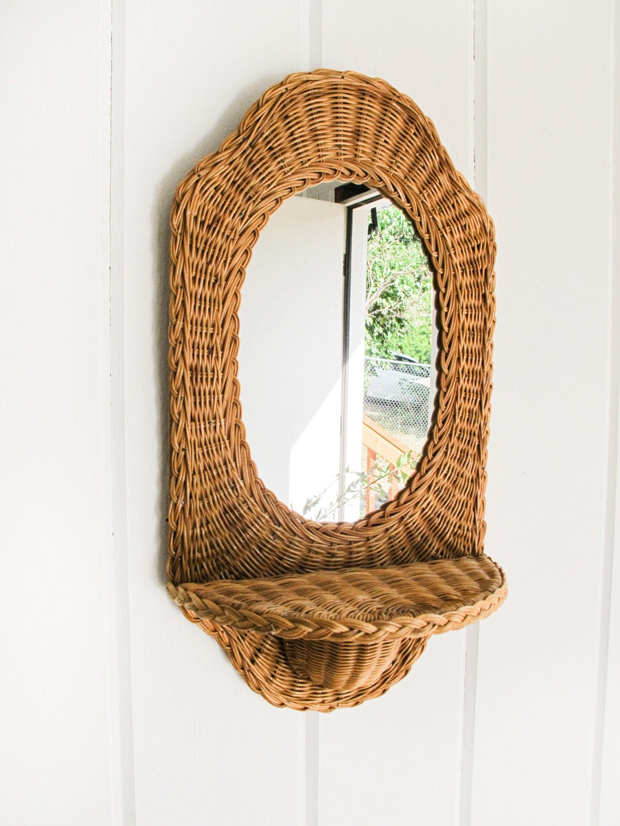 Wicker Wall Mirror with Tray Made by Quon Quon
