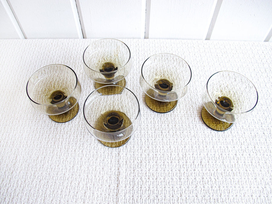 Midcentury Smokey Champagne and Cocktail Glasses Set of Five