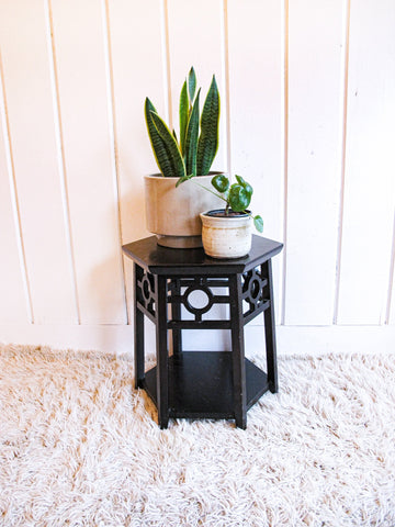 Wood Hexagon Plant Stand Side Table Two-Tier