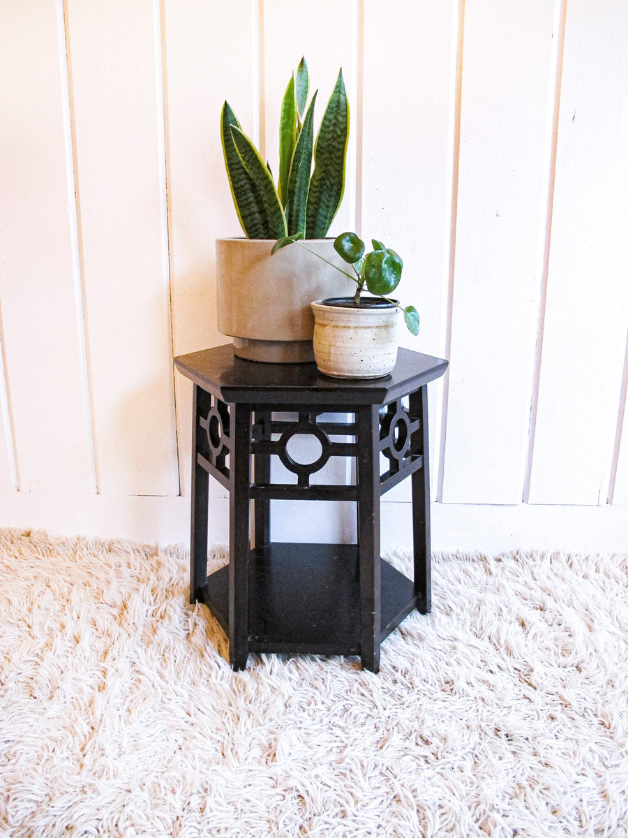 Wood Hexagon Plant Stand Side Table Two-Tier