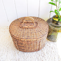 Wicker Oval Basket With Lid and Handles