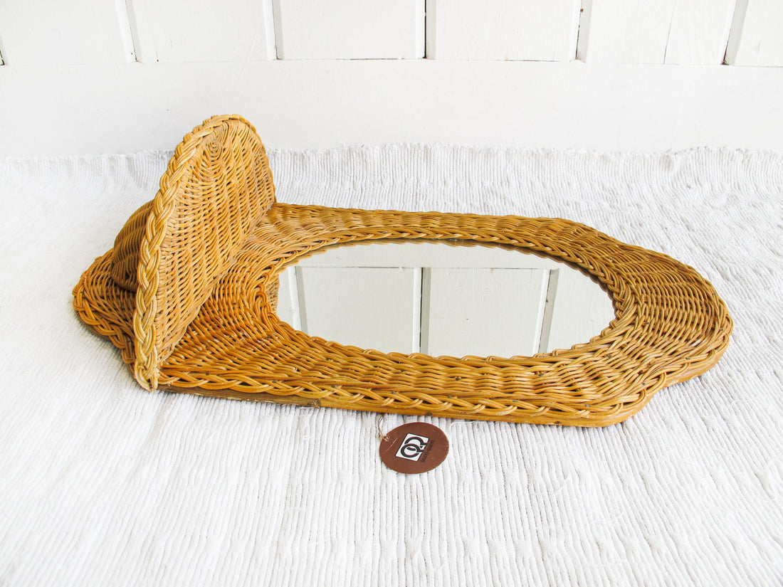 Wicker Wall Mirror with Tray Made by Quon Quon