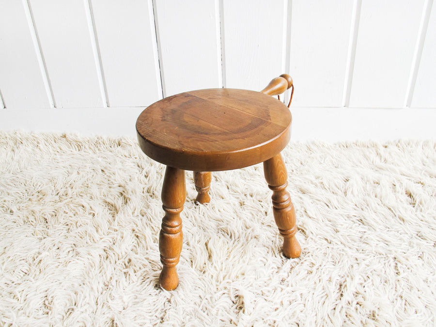 Wood plant Stand Milk Stool with Leather Handle