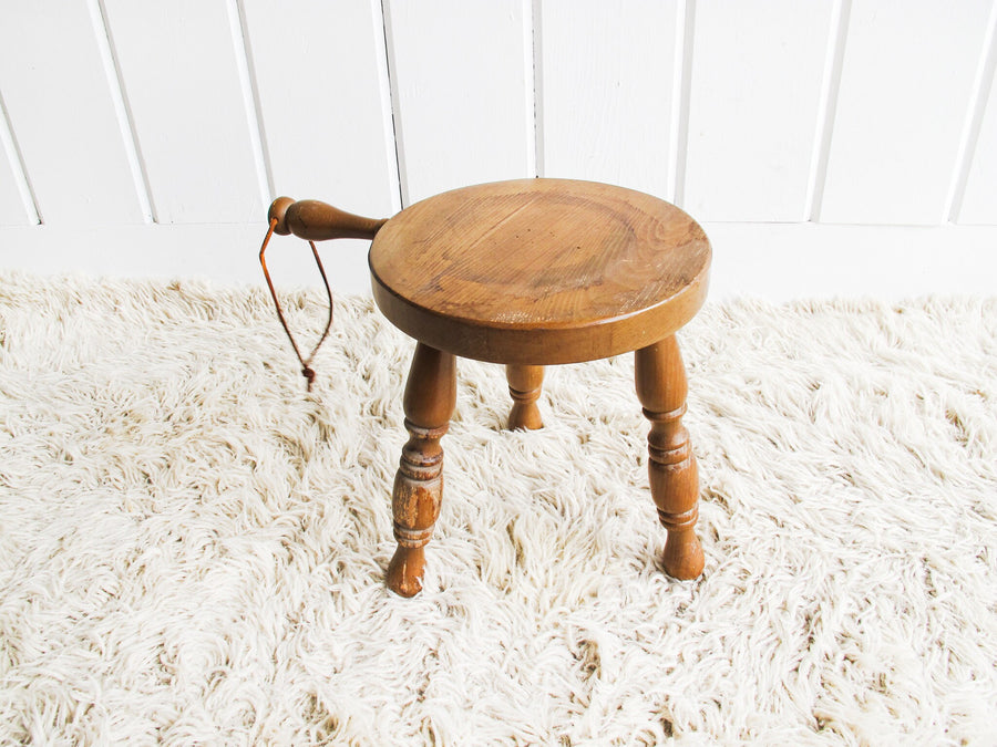Wood plant Stand Milk Stool with Leather Handle