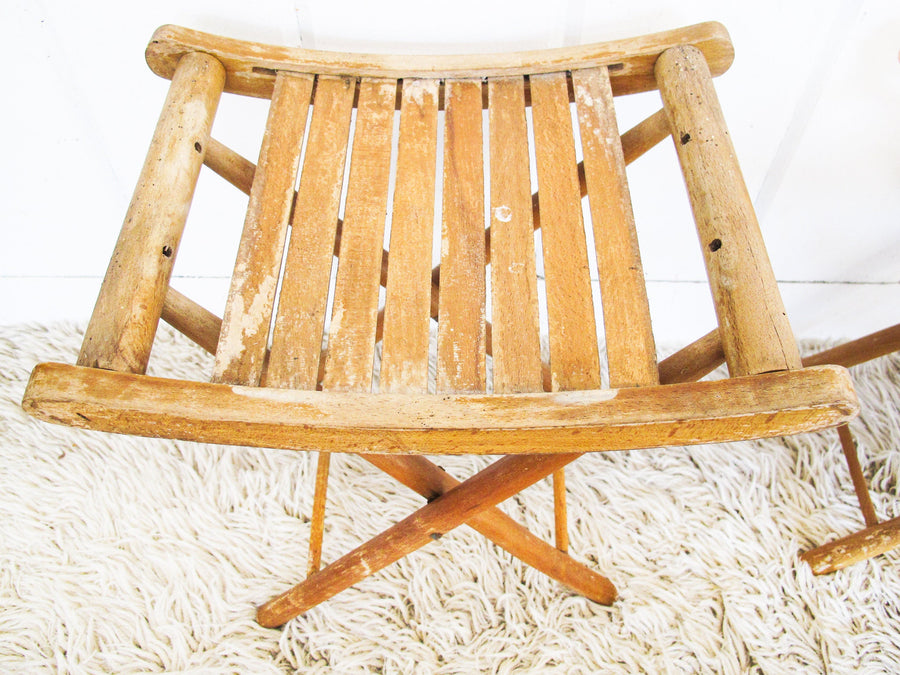 Slatted Folding Wood Camp Stool (5 Available and Sold Separately)