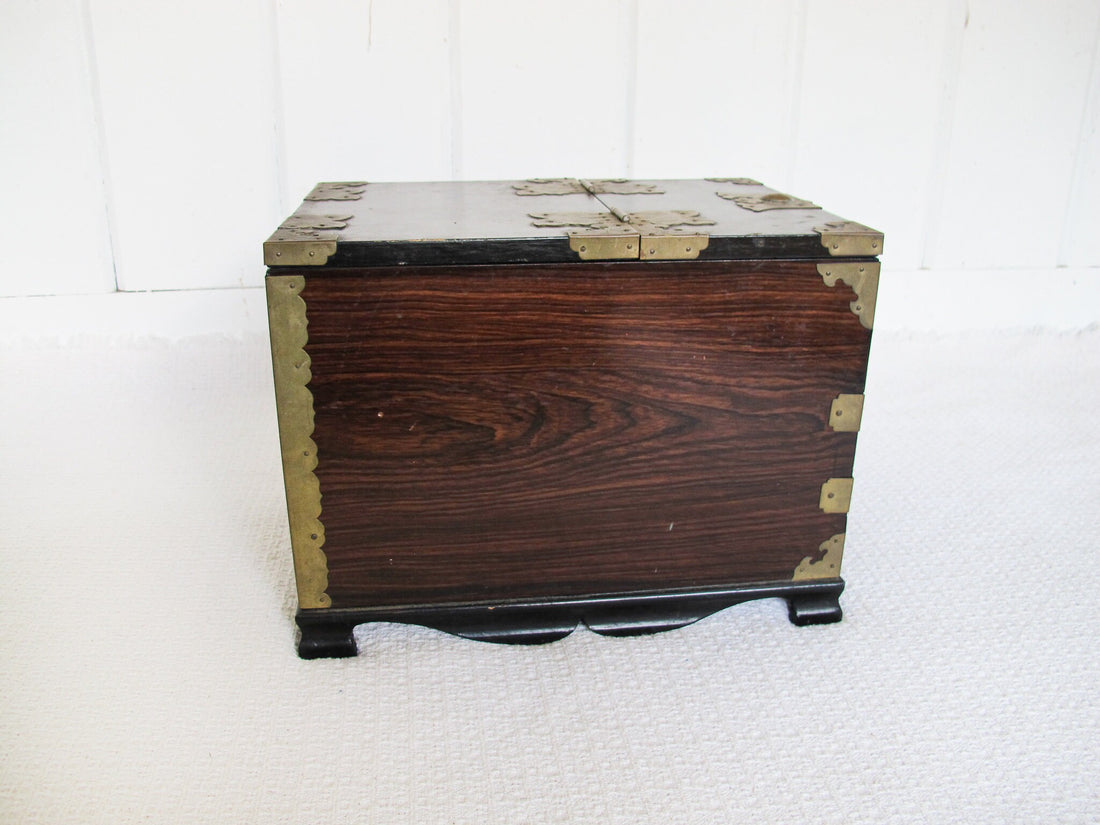Asian Wood Cabinet Jewelry Box with Mirror