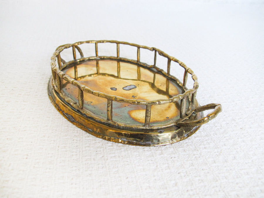 Hollywood Regency Brass Serving Tray with Handles Made in India