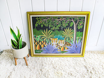 Poulette B.B. Haitian Jungle Painting Framed Wall Art 1992