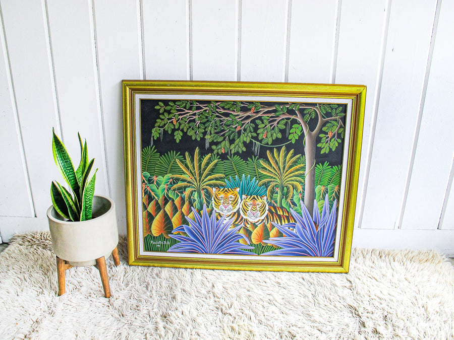 Poulette B.B. Haitian Jungle Painting Framed Wall Art 1992