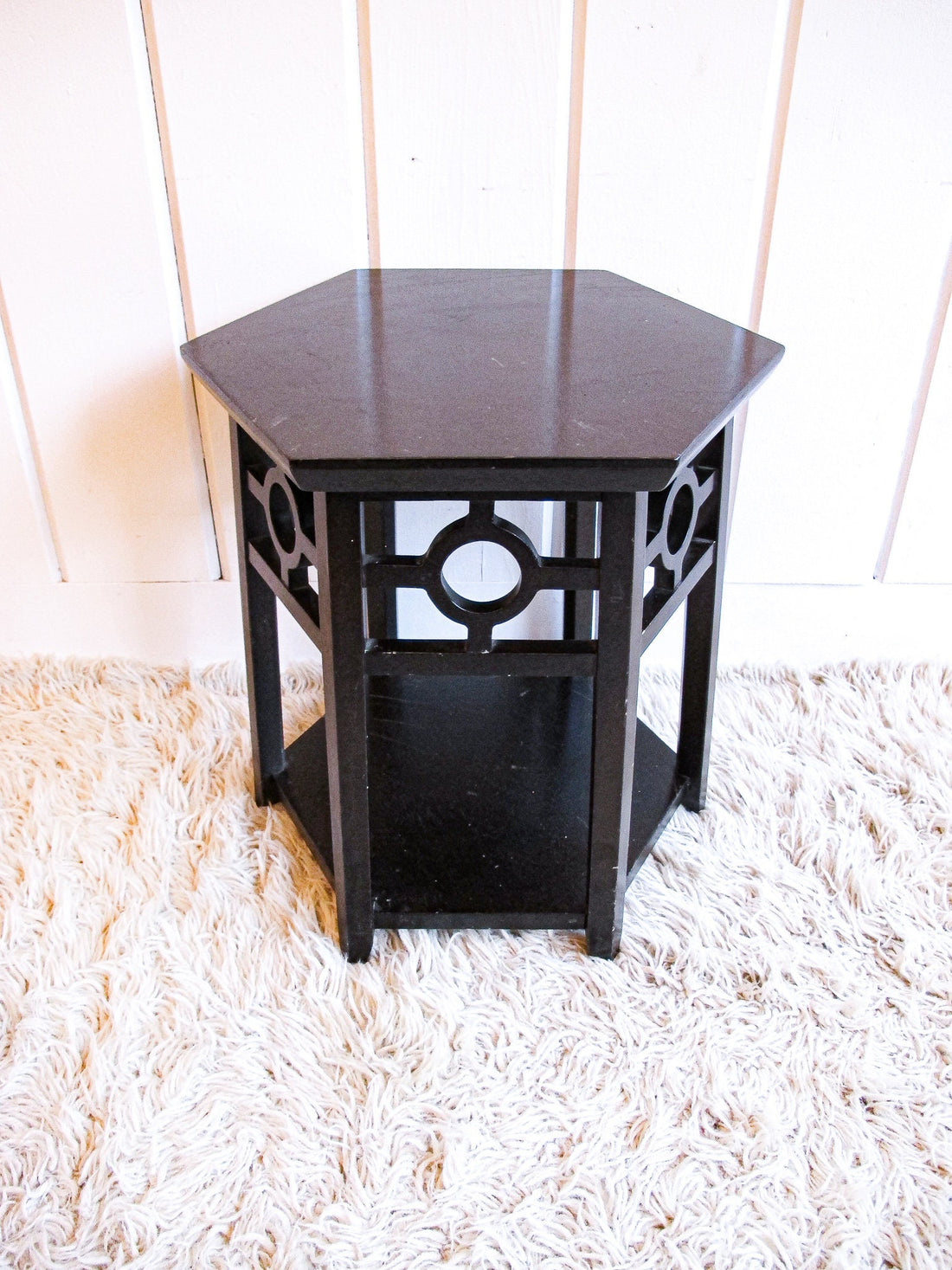 Wood Hexagon Plant Stand Side Table Two-Tier