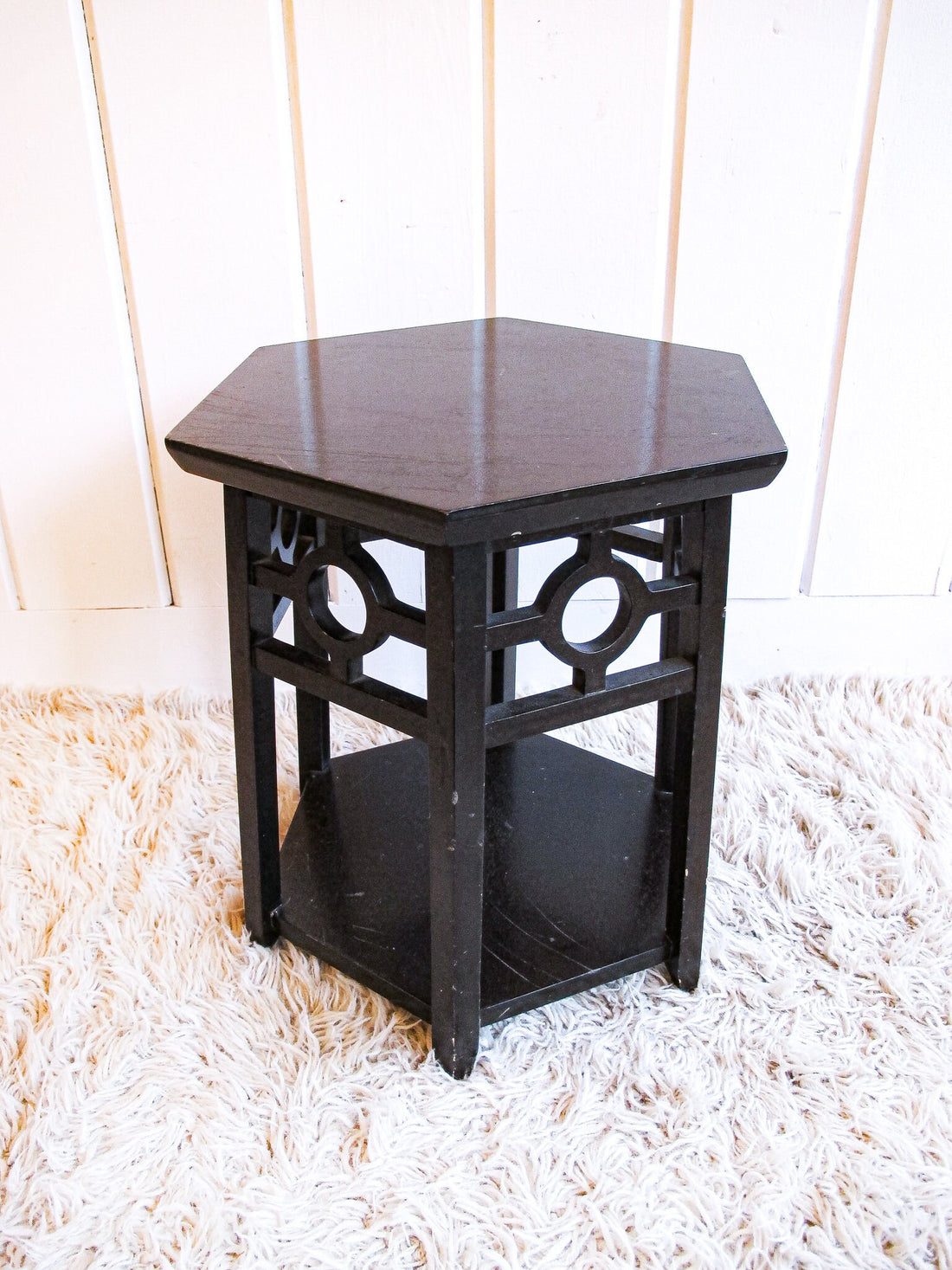 Wood Hexagon Plant Stand Side Table Two-Tier