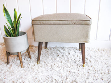 Midcentury Bench Ottoman Seat with Storage