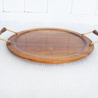 Midcentury Walnut Wood Serving Tray with Handles