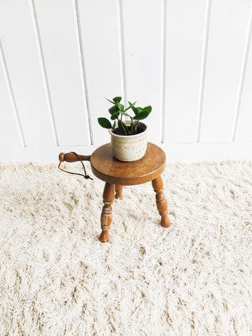 Wood plant Stand Milk Stool with Leather Handle