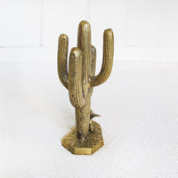Brass Saguaro Cactus and Roadrunner Sculpture Statue